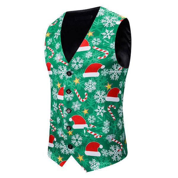 Gilet da uomo Abito da uomo Slim Fit Casual Cappotto senza maniche stampato in 3D Chriatmas Gilet formale da uomo Gilet XXL