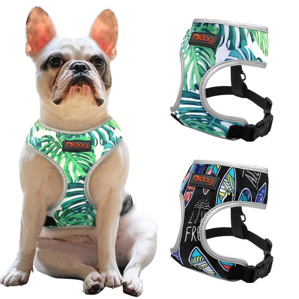 

breathable french dog collars bulldog harness printed reflective pet puppy for pug walking training
