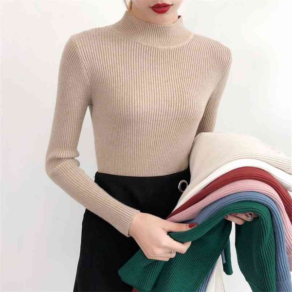 

knitted turtleneck sweater women camel casual pullover autumn winter streetwear sweaters and pullovers pull femme 210507, White