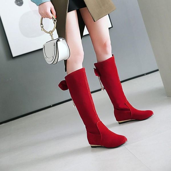 

boots oversized women woman winter shoes botas solid color round head sleeve, Black