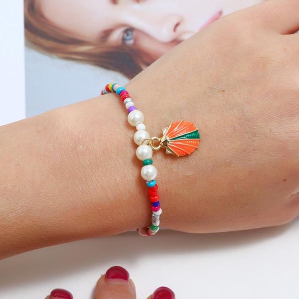 

link, chain bohemian colorful beaded big shell bracelet bangle women beach accessories punk summer seashell statement jewelry, Black