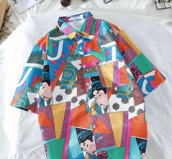 

boutique fashion shirt summer 2021 men's short sleeve floral casual, White;black