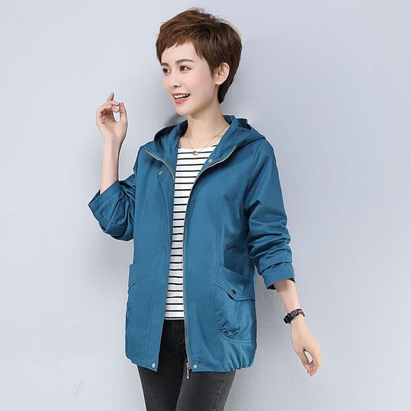 

women's jackets 2021 loose spring autumn coats for middle-aged mother, korean short female plus size hooded jacket 4xl windbreaker, Black;brown