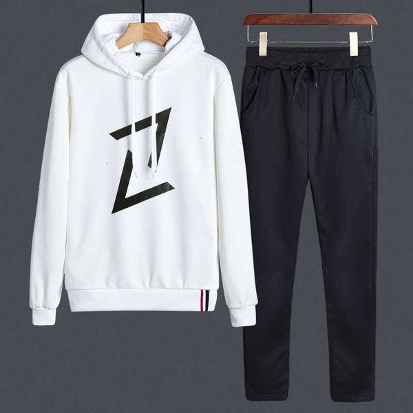 

casual fashion men's tracksuits sports spring and autumn two piece long sleeve sweater with hat running suit, Gray