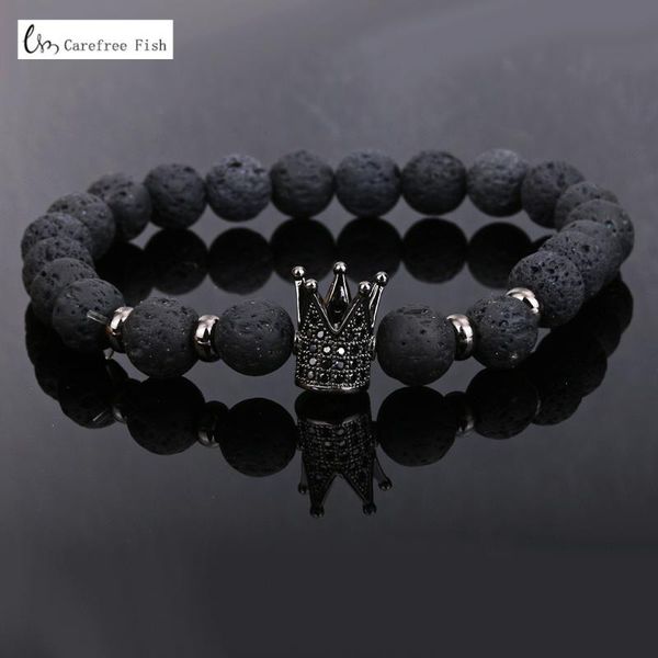 

beaded, strands 2021 trendy lava stone pave cz imperial crown and helmet charm bracelet for men or women jewelry pulseira hombres, Black