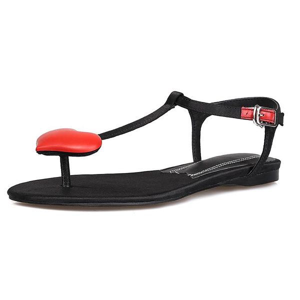 

kmeioo women thong sandals t-type open toe rhinestone flat bottomheart shoes comfort sweety casual plus size, Black