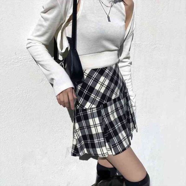 

high waist plaid pleated mini women skirts tennis in black check