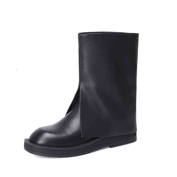 

boots phoentin designer de moda na altura do joelho virou botas feminis couro genuÃ­no preto deslizamento bota equitaÃ§Ã£o punk chic sapatos mu, Black