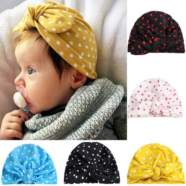 

caps & hats style baby cotton dot pattern knitted head kids bow tie india beanies children sombrero hoed, Yellow