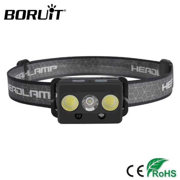 

boruit xpg cob led mini headlamp ir motion sensor 7-mode headlight rechargeable waterproof head torch for hunting camping headlamps
