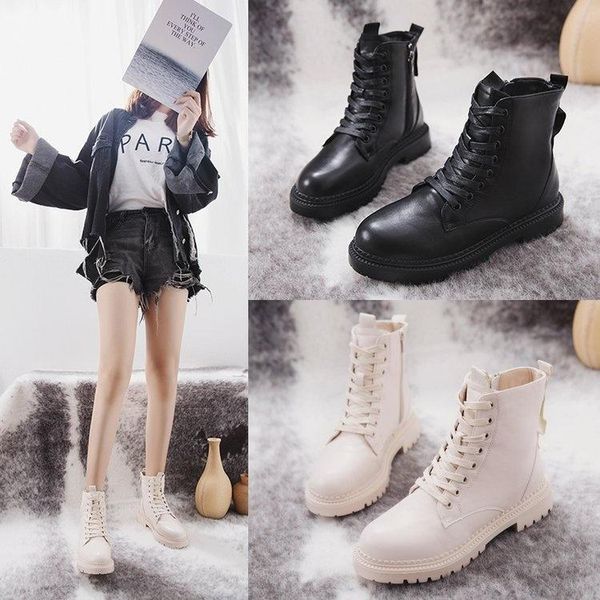 

boots net red women's handsome black thick bottom lace up autumn 2021 british style motorcycle