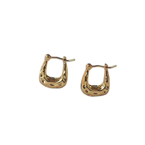 

minority brass gold-plated concave convex hammering texture u-shaped earrings female, Golden