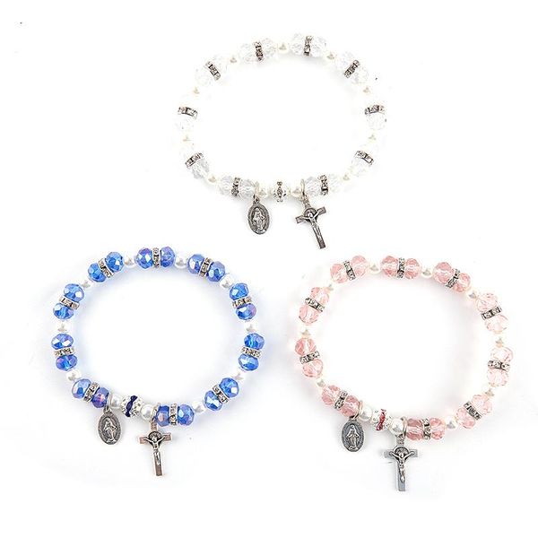 

link, chain 1pc 21cm beaded rosary bracelet christ jesus pendant religious anniversary jewelry gift 3colors, Black