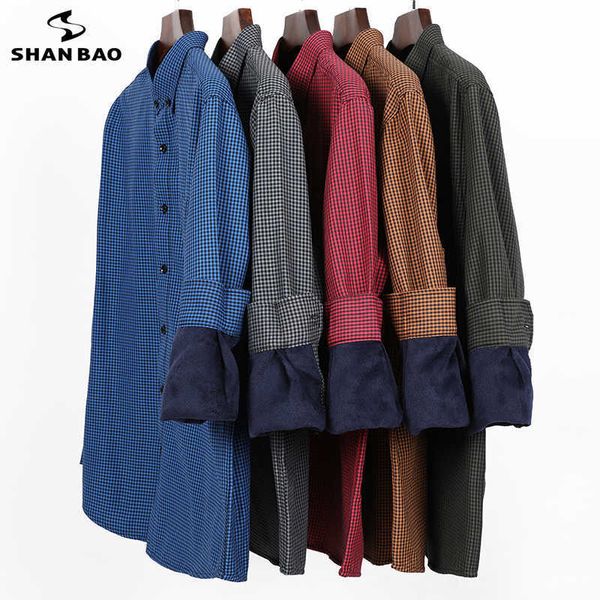 

shan bao winter brand warm fleece thick plaid shirt plus size youth men's loose long-sleeved shirt 5xl 6xl 7xl 8xl 10xl 210531, White;black