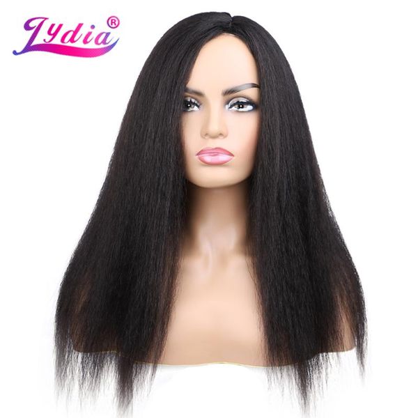 

synthetic wigs lydia long kinky straight hair for african american women nature black 18-22 inch kanekalon afro wig