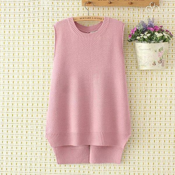 

plus size big loose women sweater vest sleeveless fashion knitted o neck solid color belt wool female wear pullovers, White;black