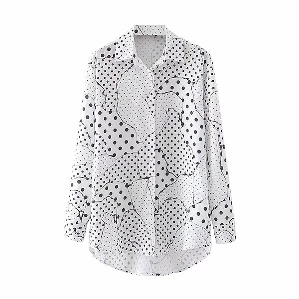 

spring women dot patchwork printing basic shirt female long sleeve blouse casual lady loose blusas s8555 210430, White