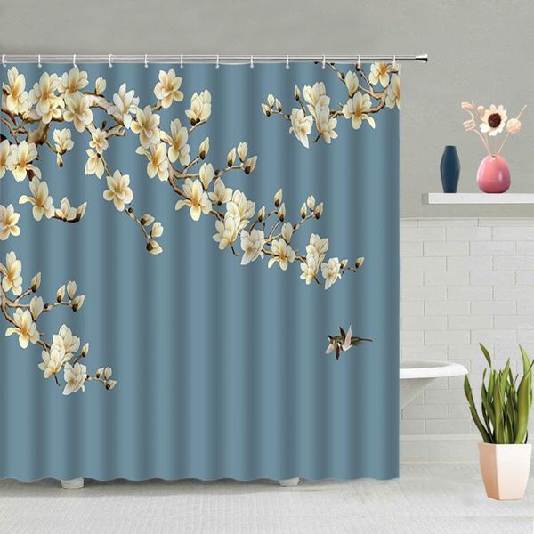 

shower curtains chinese style flowers birds curtain living room background wall hanging screen bathroom washable with hooks set