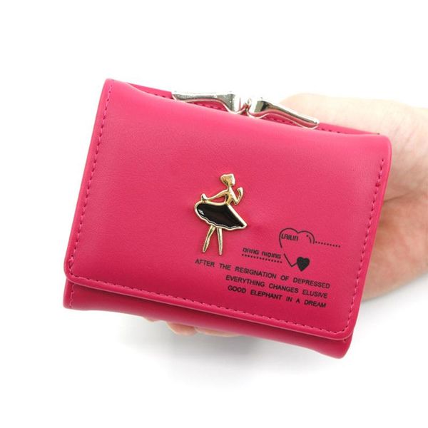 

wallets 2021 kawaii girl women wallet leather lady short coin pouch women's purse trifold small change female bag, Red;black