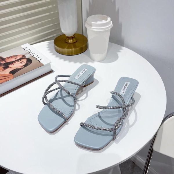 

slippers glitter slides casual female shoes women heels low square heel jelly luxury 2021 high block basic rome scandals rubber, Black