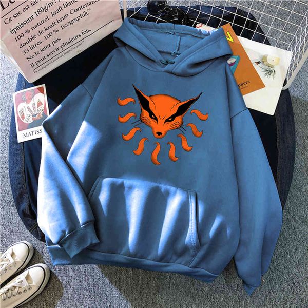 

men's hoodie nine tails japanese cartoon anime autumn warm thicken hooded pullover sweatshirt harajuku clothes, Black