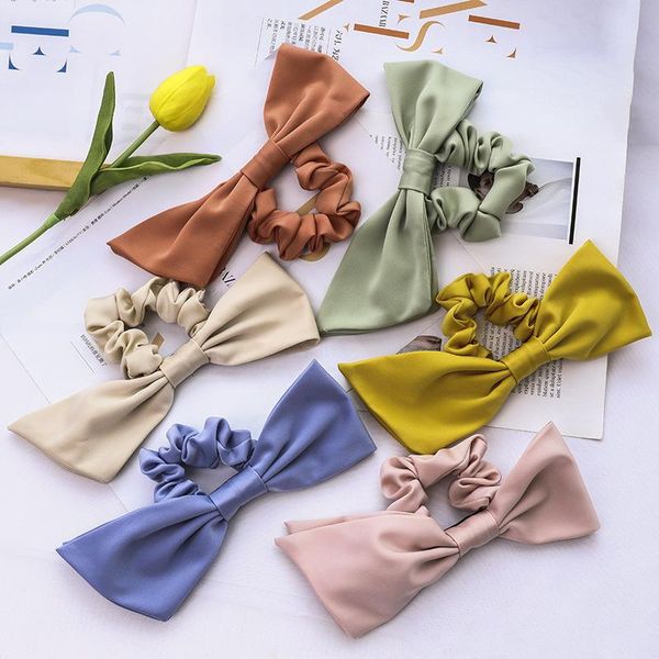 

chiffon bowknot elastic hair bands for women girls solid color scrunchies headband ties ponytail holder accessories