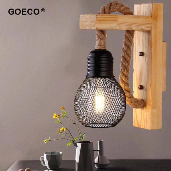 

industrial vintage retro rope wood wall light bedside sconce wooden wandlamp for bedroom restaurant aisle american decor lamp