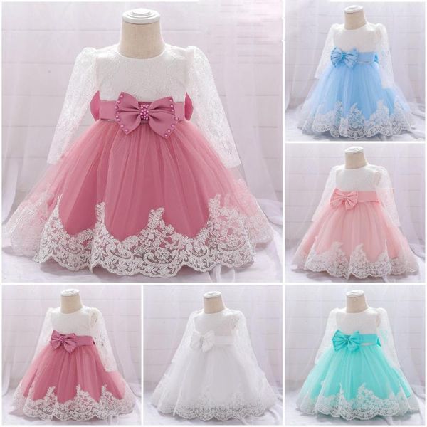 

girl's dresses toddler baby girls sweet princess dance party dress elegant lace mesh hollow yarn stitching bow long-sleeved a-line, Red;yellow