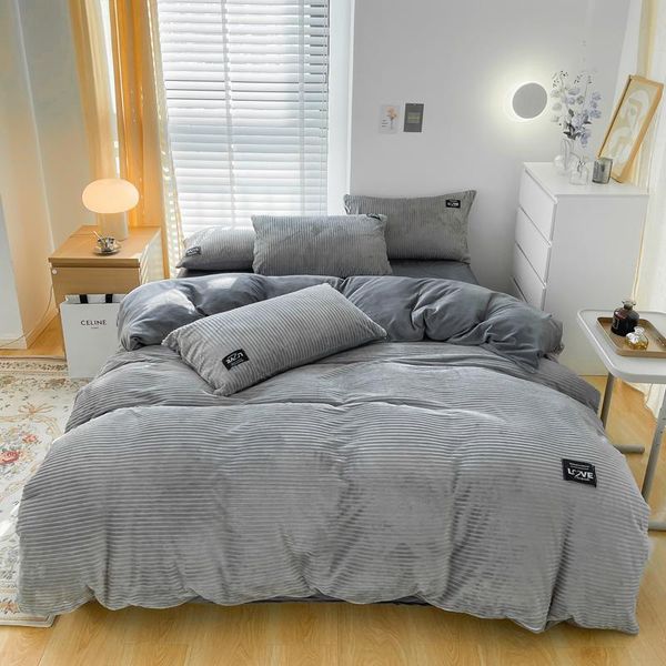 

bedding sets solid color velvet gray duvet cover for household winter warmth soft thick set bedroom twin  king