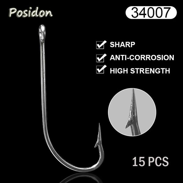 

posidon 34007 15pcs/pack size 3/0-10/0 stainless steel o'shaughnessy hooks long shank saltwater fish jig fishing