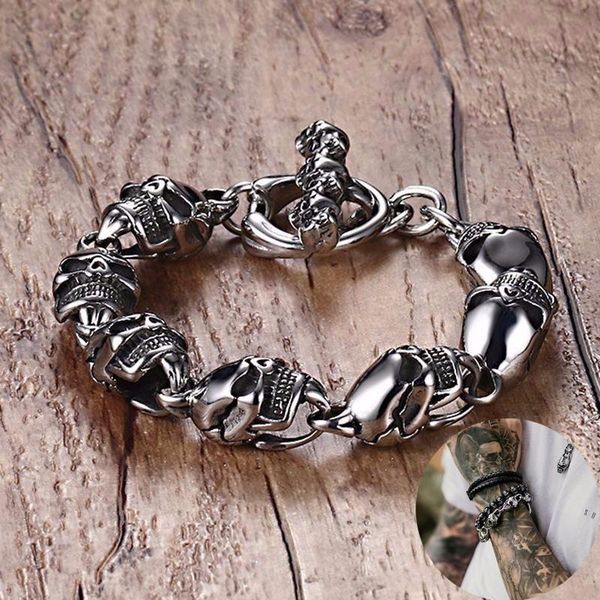 

link, chain punk guys casting stainless steel men braceletstacker bracelet, Black