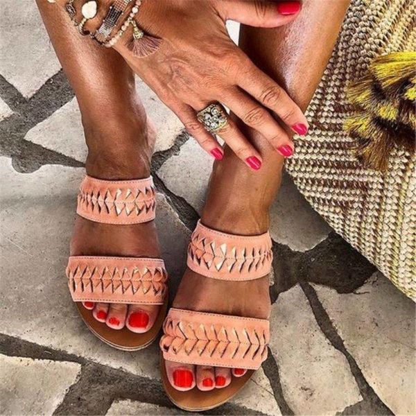 

summer women hollow out flat slippers 2021 fashion female big size slides outside ladies casual, Black