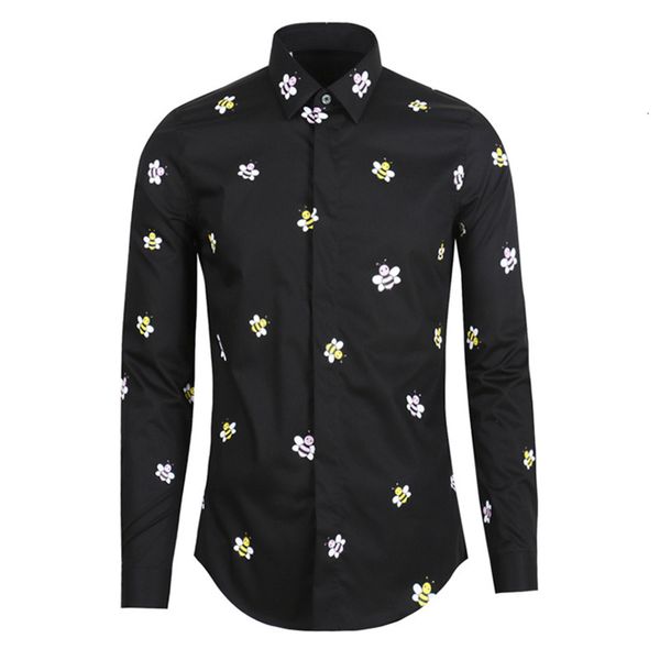 

men's casual shirts digital men's shirt, bee embroidered fashion casual silk long sleeve with pocket, s 2xl # a1592021, White;black