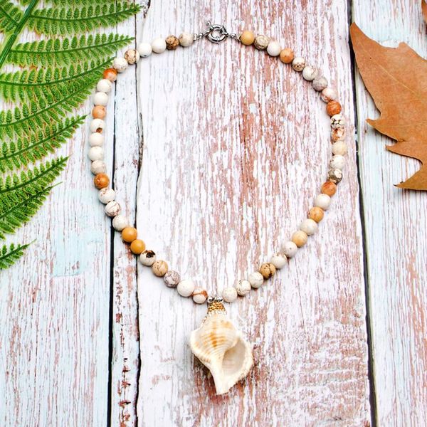 

pendant necklaces moon girl 8mm natural stone seashell necklace unique design cowrie bohemian summer harajuku for women dropship, Silver
