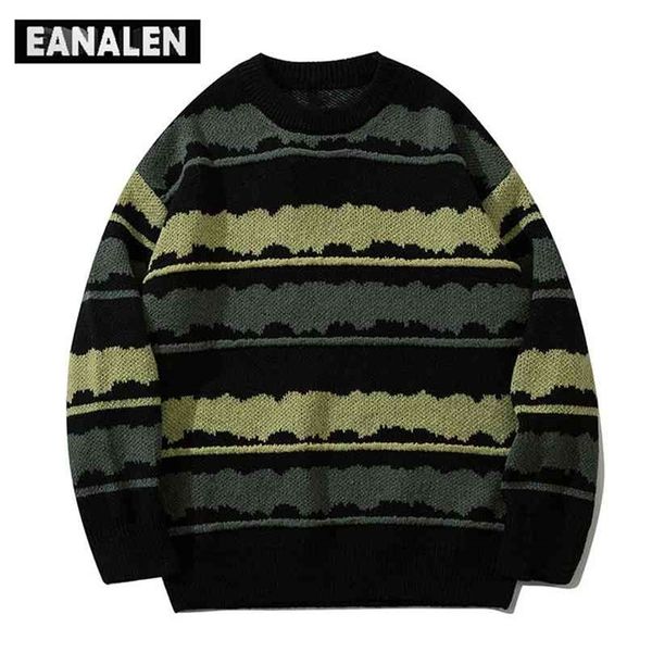 

harajuku vintage jumper striped ugly sweater streetwear pullover men oversized hip hop punk knitwear video grandpa 210918, White;black