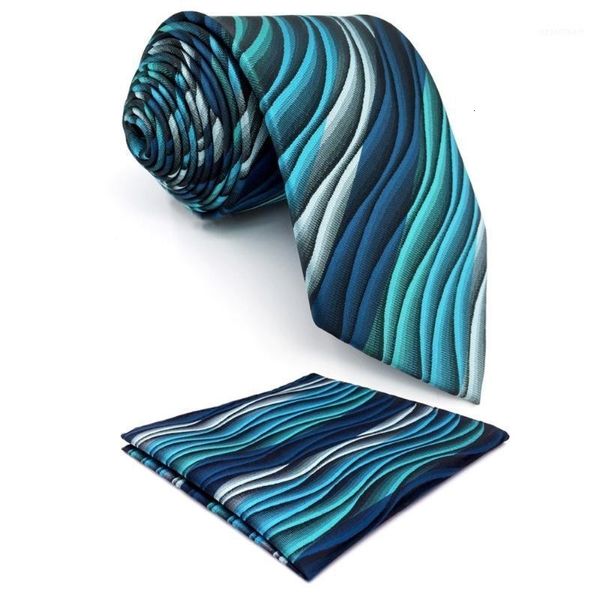 

y23 turquoise multicolor ripple abstract classic silk extra long size mens necktie set hanky ties for men 63\\, Blue;purple