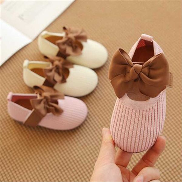 

girl color matching bow single shoes knitted breathable comfortable soft-soled shoes baby toddler shoes size 21-30 x0703, Black;red