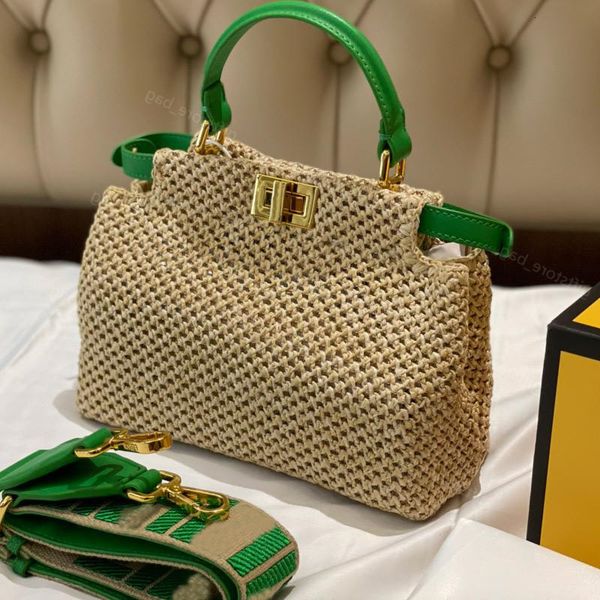 

small fashion luxury woven handbag tote bag detachable shoulder strap classic rotation lock perforated f wallet letter pattern green handle