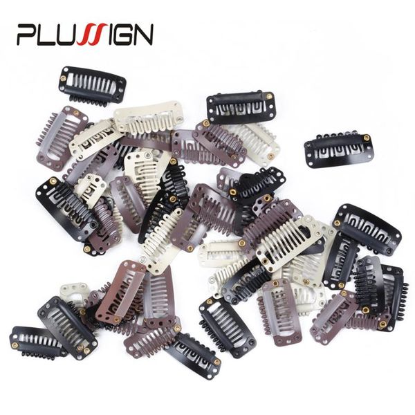 

clip in/on hair extensions 20pcs plussign 32mm u tip snap metal clips for extension//ponytail, accessories 9 teeth ins comb, Black;brown