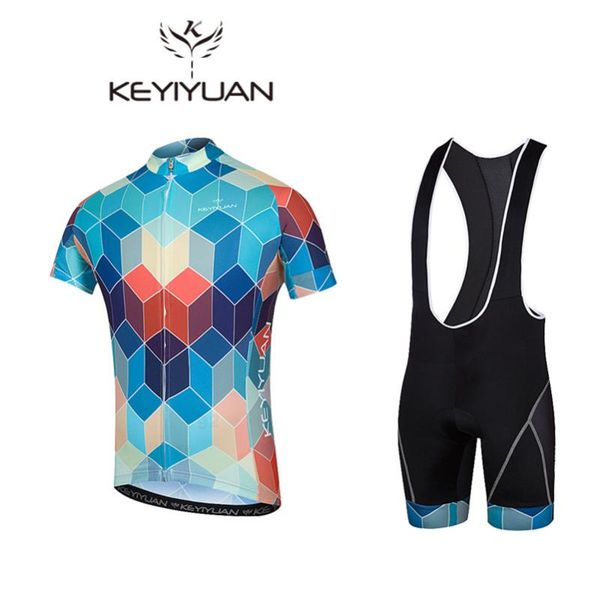 

racing sets 2021 keyiyuan blue cycling jersey bib shorts men bike clothing suits bicycle bottom pro wear shirts mtb riding, Black;blue