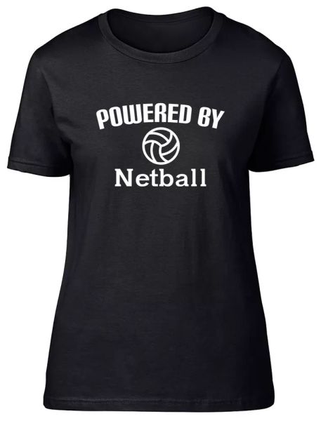 

Powered by Netball Fitted Womens Ladies T Shirt, White;black