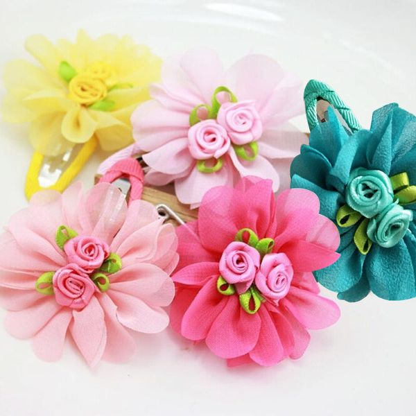 

mini hair clips hair accessories baby hair solid chiffon flower clips newborn baby kids barrettes girls clips, Silver