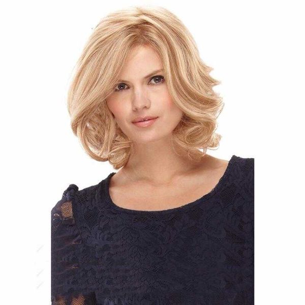 

wig female short oblique bangs golden long curly hair hand wrapped wavy curl, Black