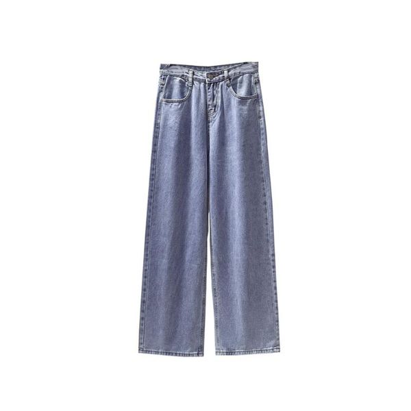 

women's jeans women high waist plus size full length button loose light blue female denim wide leg pants