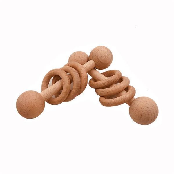 2021 Baby Teether Spielzeug Buchen Holz Rassel Holz Zahnen Ring Ring Musical Chew Play Gym Montessori Kinderwagen für Kinder Waren Waren