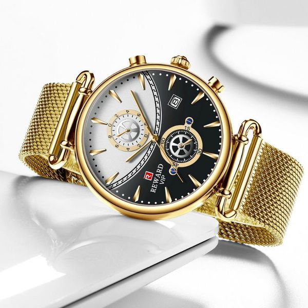 

wristwatches reward fashion couple watch quartz watches men women wristwatch ultra thin mesh strap calendar clock lover gift, Slivery;brown