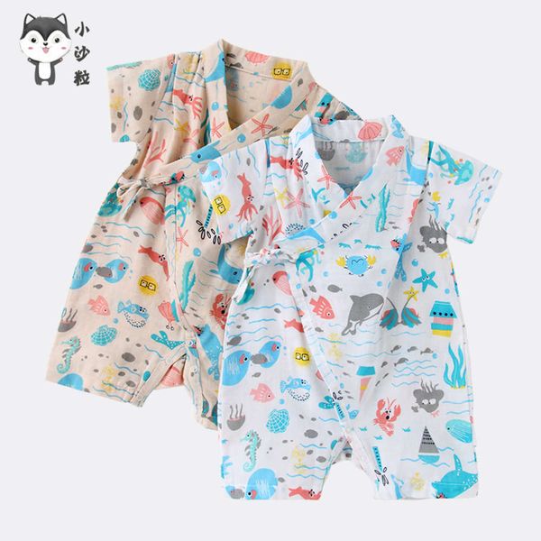 

baby gauze kimono one piece baby cotton clothes summer thin born monk air conditioning, White