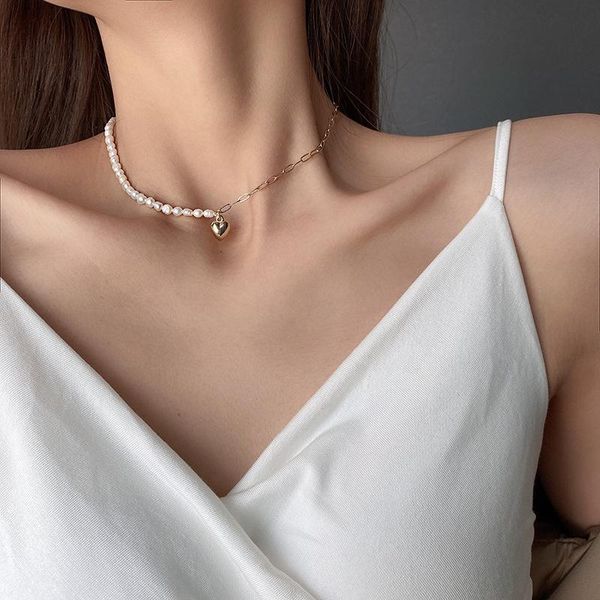 

pendant necklaces jewellery real titanium steel love pearl clavicle chain design female's torque bridal wedding for girls, Silver