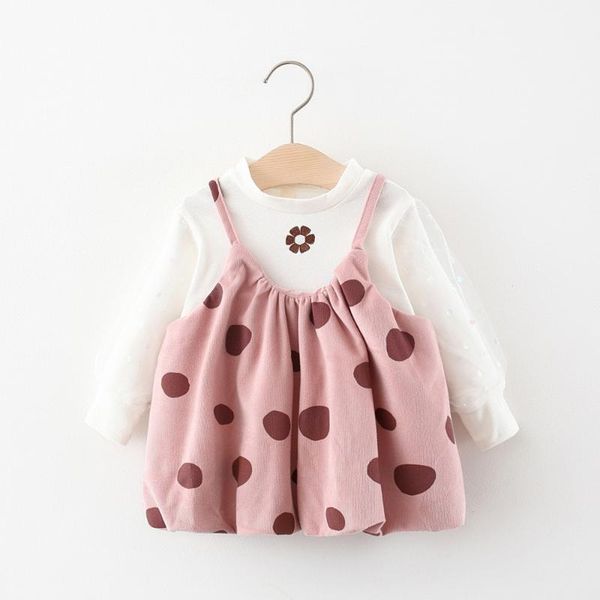 

clothing sets 2021 autumn baby girls' tshirt with polka dot dress, White