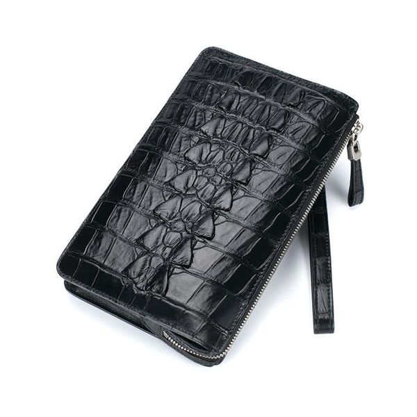 

wallets 100% authentic thai crocodile skin men's handbag leisure business zipper double-sided tail bone grab bag, Red;black